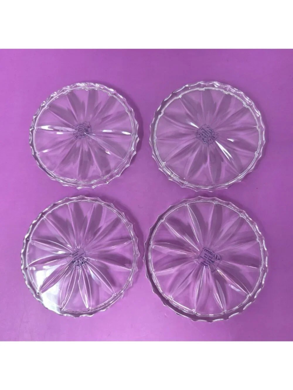 Set Of 4 Illusions 24% Lead Crystal Hand-Cut Coasters From Croatia By Samobor